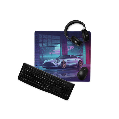 Mercedes-AMG GT Black Series Inspired Silver Pink Vaporwave Gaming Mouse Pad – Neon Retro Futuristic Garage Desk Mat with Synthwave Supercar Artwork