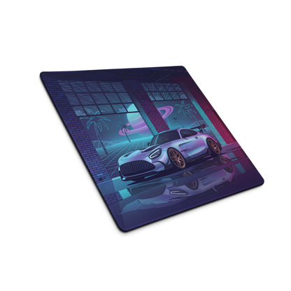 Mercedes-AMG GT Black Series Inspired Silver Pink Vaporwave Gaming Mouse Pad – Neon Retro Futuristic Garage Desk Mat with Synthwave Supercar Artwork