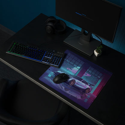 Mercedes-AMG GT Black Series Inspired Silver Pink Vaporwave Gaming Mouse Pad – Neon Retro Futuristic Garage Desk Mat with Synthwave Supercar Artwork