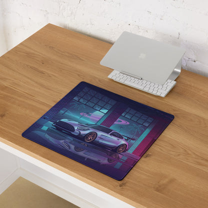 Mercedes-AMG GT Black Series Inspired Silver Pink Vaporwave Gaming Mouse Pad – Neon Retro Futuristic Garage Desk Mat with Synthwave Supercar Artwork