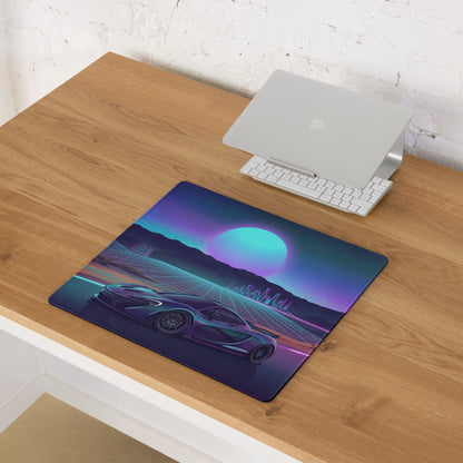 McLaren P1 Inspired Blue Purple Vaporwave Gaming Mouse Pad – Neon Sunset Supercar Desk Mat with Retro Futuristic Synthwave Desert Artwork