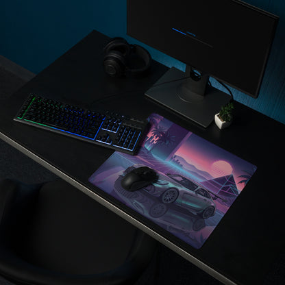 Mercedes-AMG GT Black Series Inspired Silver Purple Vaporwave Gaming Mouse Pad – Neon Sunset Supercar Desk Mat with Retro Futuristic Synthwave Art