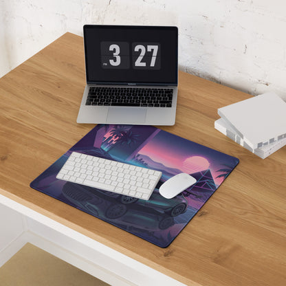 Mercedes-AMG GT Black Series Inspired Silver Purple Vaporwave Gaming Mouse Pad – Neon Sunset Supercar Desk Mat with Retro Futuristic Synthwave Art