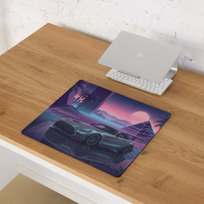 Mercedes-AMG GT Black Series Inspired Silver Purple Vaporwave Gaming Mouse Pad – Neon Sunset Supercar Desk Mat with Retro Futuristic Synthwave Art