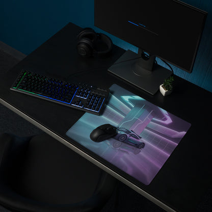Mercedes-AMG One Inspired Silver Vaporwave Gaming Mouse Pad – Cyan Purple Neon Futuristic Garage Desk Mat with Sleek Sci-Fi Hypercar Digital Art