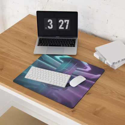 Mercedes-AMG One Inspired Silver Vaporwave Gaming Mouse Pad – Cyan Purple Neon Futuristic Garage Desk Mat with Sleek Sci-Fi Hypercar Digital Art