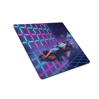 McLaren MCL35M Inspired Orange Blue Vaporwave Gaming Mouse Pad – Neon Retro Futuristic Formula 1 Desk Mat with Synthwave Grid and Racing Art