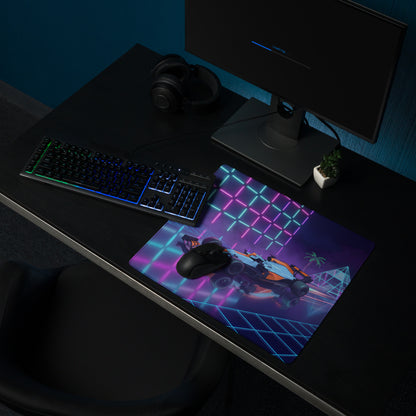 McLaren MCL35M Inspired Orange Blue Vaporwave Gaming Mouse Pad – Neon Retro Futuristic Formula 1 Desk Mat with Synthwave Grid and Racing Art
