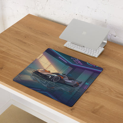 McLaren MCL-HY GTR Inspired White Orange Vaporwave Gaming Mouse Pad – Neon Luxury Garage Desk Mat with Palm Trees and Futuristic Hypercar Digital Art