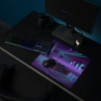 Lamborghini Sián FKP 37 Inspired Black Orange Vaporwave Gaming Mouse Pad – Neon Cyberpunk City Desk Mat with Palm Trees and Futuristic Supercar Art