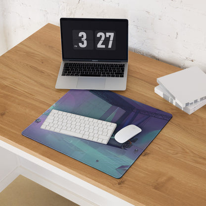 McLaren MCL-HY GTR Inspired Silver Orange Vaporwave Gaming Mouse Pad – Futuristic Neon Showroom Desk Mat with Geometric Crystals and Hypercar Digital Art