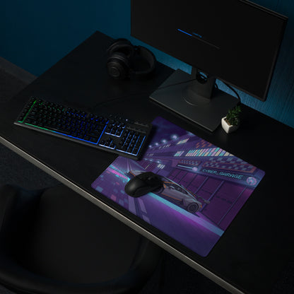 Lamborghini Huracán STO GT3 Inspired Silver Purple Vaporwave Gaming Mouse Pad – Neon Cyberpunk Garage Desk Mat, Futuristic Night City Anime Style Automotive Artwork