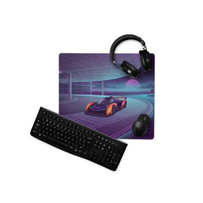 McLaren Solus GT Inspired Orange Purple Vaporwave Gaming Mouse Pad – Neon Retro Futuristic Grid Road Desk Mat with Synthwave Sunset Palm Tree Art