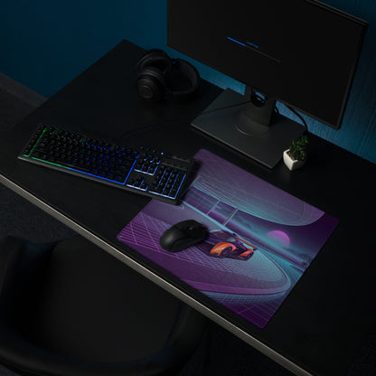 McLaren Solus GT Inspired Orange Purple Vaporwave Gaming Mouse Pad – Neon Retro Futuristic Grid Road Desk Mat with Synthwave Sunset Palm Tree Art