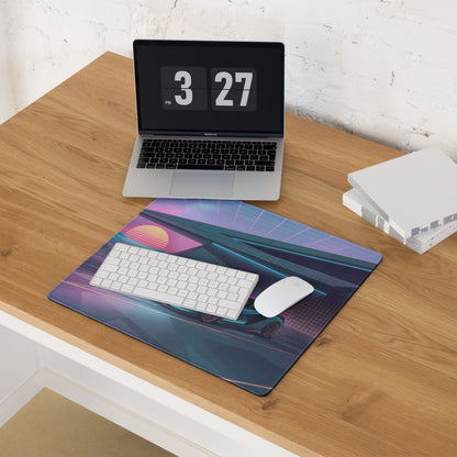 Lamborghini Sián Roadster Inspired Cyan Purple Vaporwave Gaming Mouse Pad – Neon Futuristic Garage Desk Mat with Synthwave Sunset and Retro Grid Art