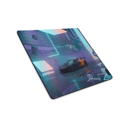 McLaren 720S GT3 Inspired Black Orange Vaporwave Gaming Mouse Pad – Neon Cyberpunk Garage Desk Mat with Futuristic Geometric Synthwave Artwork