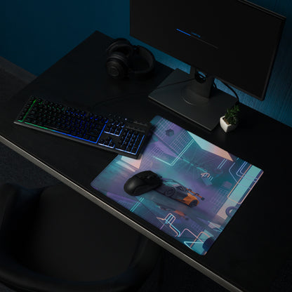McLaren 720S GT3 Inspired Black Orange Vaporwave Gaming Mouse Pad – Neon Cyberpunk Garage Desk Mat with Futuristic Geometric Synthwave Artwork