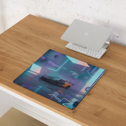 McLaren 720S GT3 Inspired Black Orange Vaporwave Gaming Mouse Pad – Neon Cyberpunk Garage Desk Mat with Futuristic Geometric Synthwave Artwork