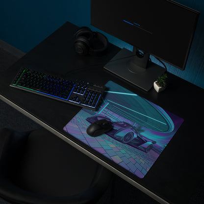 McLaren Solus GT Inspired Black Cyan Vaporwave Gaming Mouse Pad – Neon Futuristic Resort Desk Mat with Palm Trees, Retro Grid and Synthwave Artwork
