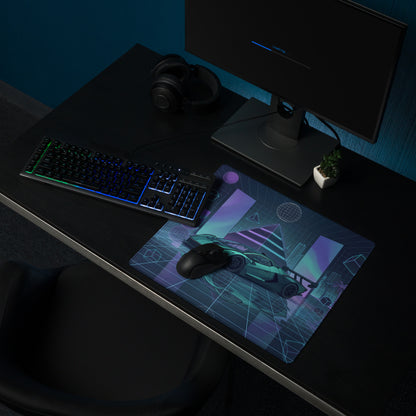 Lamborghini Essenza SCV12 Inspired Teal Blue Vaporwave Gaming Mouse Pad – Neon Grid Supercar Desk Mat with Retro Futuristic Cyberpunk Artwork