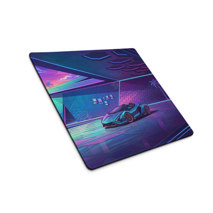 Lamborghini Sián Roadster Inspired Teal Purple Vaporwave Gaming Mouse Pad – Neon Luxury Garage Desk Mat with Retro Futuristic Supercar Artwork