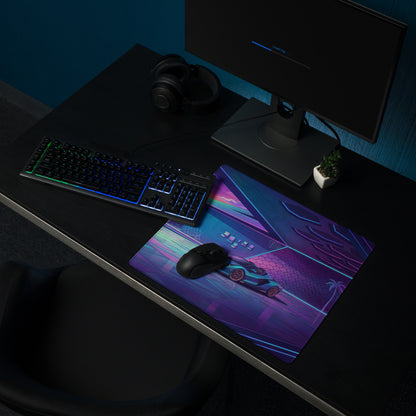 Lamborghini Sián Roadster Inspired Teal Purple Vaporwave Gaming Mouse Pad – Neon Luxury Garage Desk Mat with Retro Futuristic Supercar Artwork