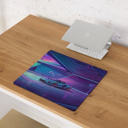 Lamborghini Sián Roadster Inspired Teal Purple Vaporwave Gaming Mouse Pad – Neon Luxury Garage Desk Mat with Retro Futuristic Supercar Artwork