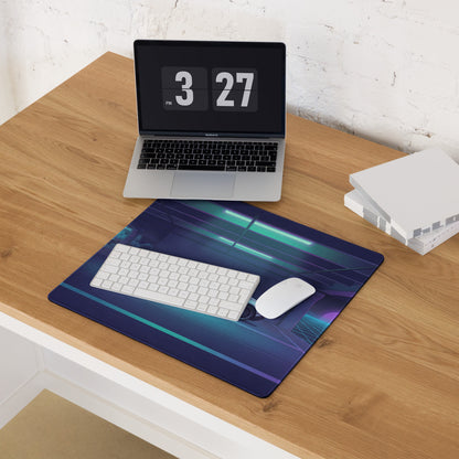 Lamborghini Huracán EVO Inspired White Cyan Vaporwave Gaming Mouse Pad – Neon Retro Garage Desk Mat with Purple Sunset and Futuristic Supercar Artwork