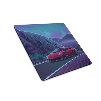 Lamborghini Gallardo Inspired Red Purple Vaporwave Gaming Mouse Pad – Neon Mountain Highway Desk Mat with Retro Futuristic Grid Landscape Artwork