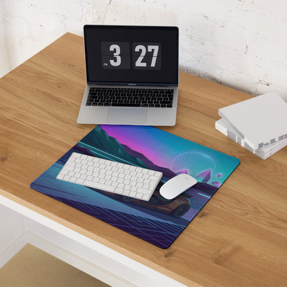McLaren P1 Inspired Copper Blue Vaporwave Gaming Mouse Pad – Futuristic Neon Mountain Desk Mat, Retro Synthwave Supercar Digital Artwork