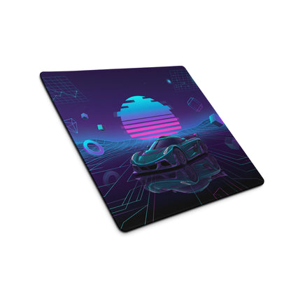 Koenigsegg Jesko Inspired Teal Purple Vaporwave Gaming Mouse Pad – Neon Grid Desk Mat, Retro Futuristic Supercar Digital Art, Cyberpunk Decor