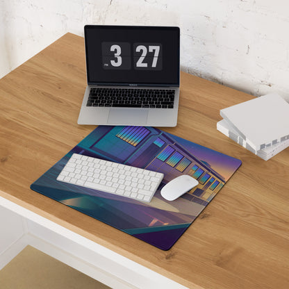 Lamborghini Huracán EVO Inspired White Blue Vaporwave Gaming Mouse Pad – Sunset Industrial Garage Desk Mat, Retro Futuristic Supercar Digital Art