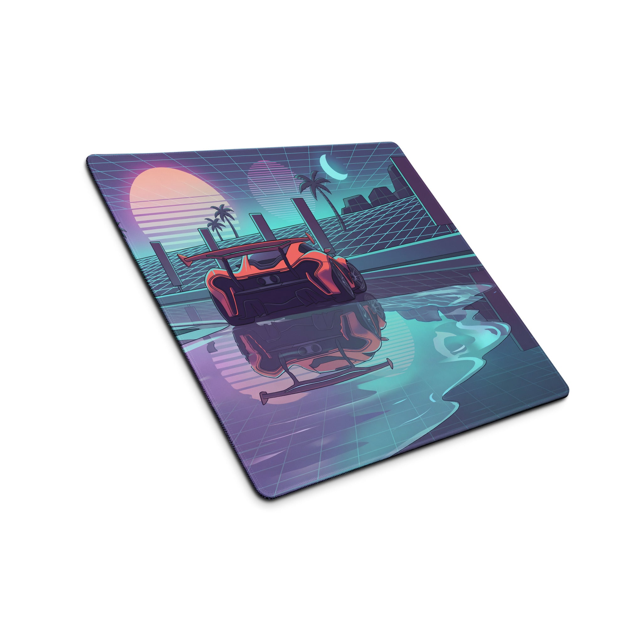 McLaren Senna Inspired Orange Purple Vaporwave Gaming Mouse Pad – Neon Grid Sunset Desk Mat, Retro Futuristic Supercar Digital Art, Synthwave Decor