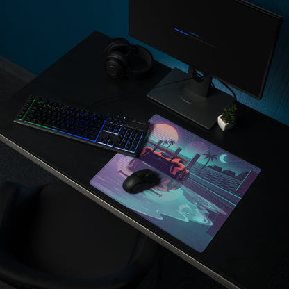 McLaren Senna Inspired Orange Purple Vaporwave Gaming Mouse Pad – Neon Grid Sunset Desk Mat, Retro Futuristic Supercar Digital Art, Synthwave Decor