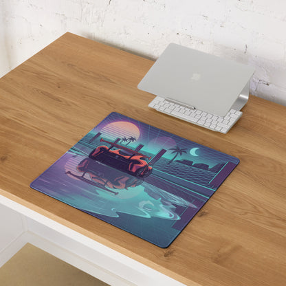 McLaren Senna Inspired Orange Purple Vaporwave Gaming Mouse Pad – Neon Grid Sunset Desk Mat, Retro Futuristic Supercar Digital Art, Synthwave Decor