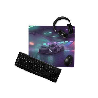 Peugeot 9X8 Inspired Black Purple Vaporwave Gaming Mouse Pad – Neon Garage Desk Mat, Futuristic Hypercar Digital Art, Cyberpunk Automotive Decor