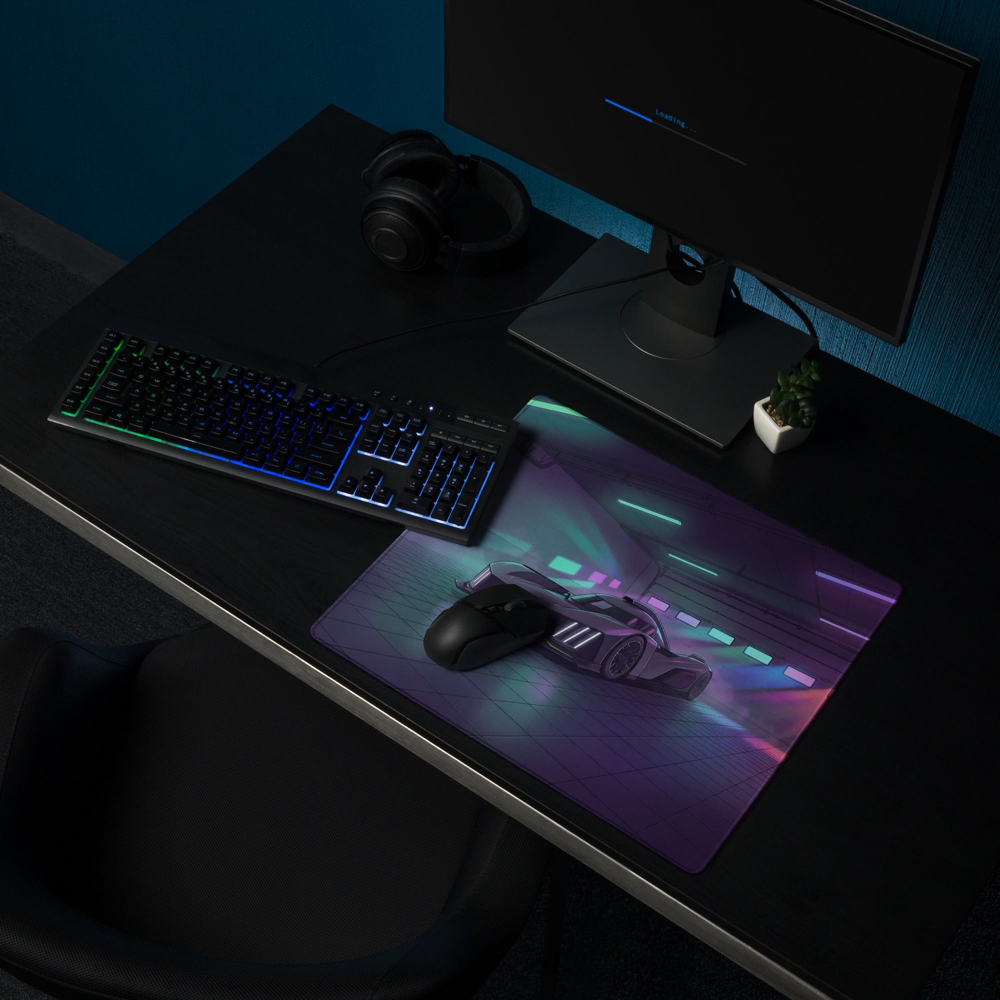 Peugeot 9X8 Inspired Black Purple Vaporwave Gaming Mouse Pad – Neon Garage Desk Mat, Futuristic Hypercar Digital Art, Cyberpunk Automotive Decor