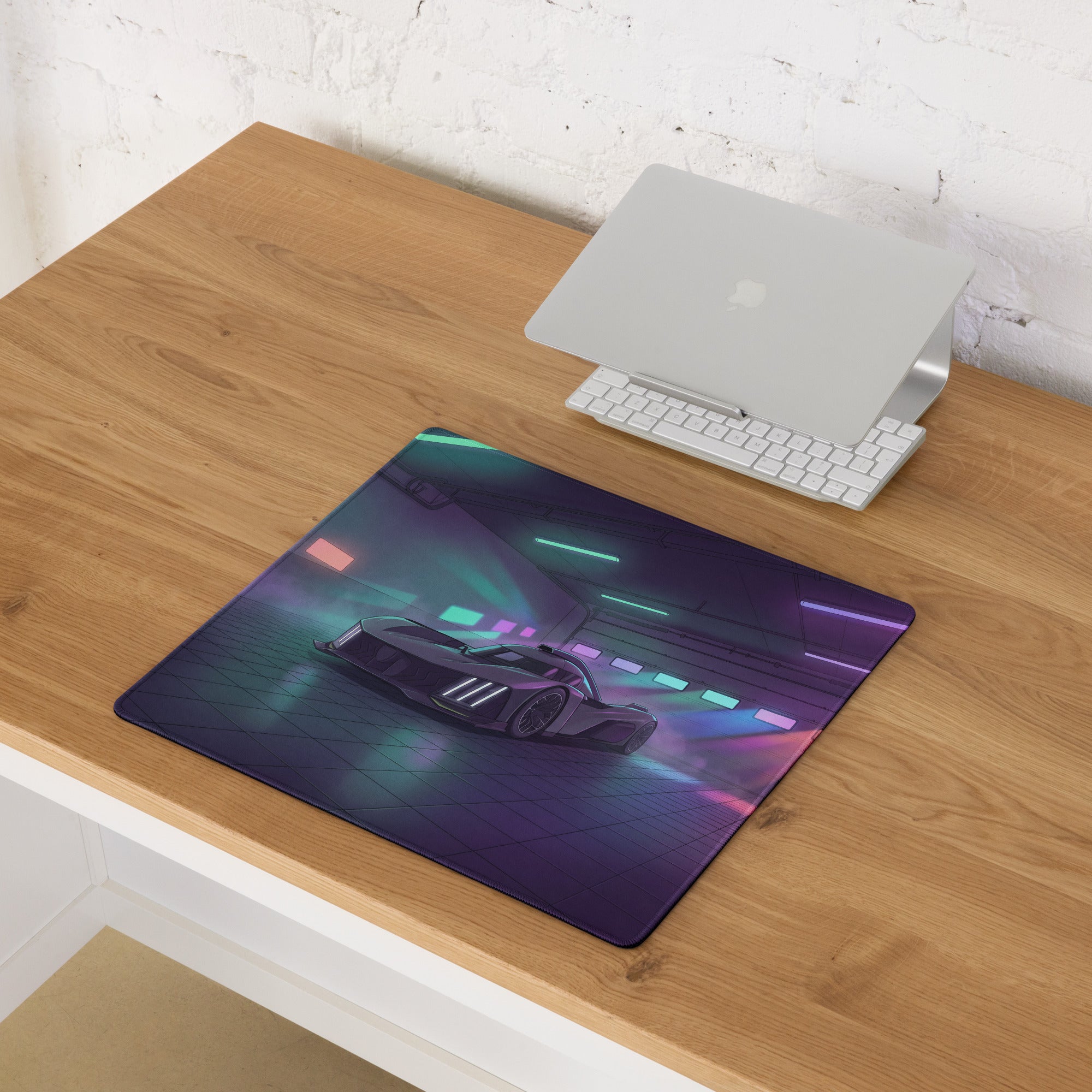 Peugeot 9X8 Inspired Black Purple Vaporwave Gaming Mouse Pad – Neon Garage Desk Mat, Futuristic Hypercar Digital Art, Cyberpunk Automotive Decor