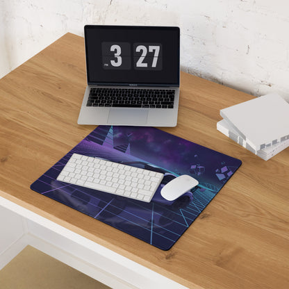 Porsche 911 GT2 RS Inspired White Purple Vaporwave Gaming Mouse Pad – Neon Cosmic Grid Desk Mat, Retro Futuristic Sports Car Digital Artwork