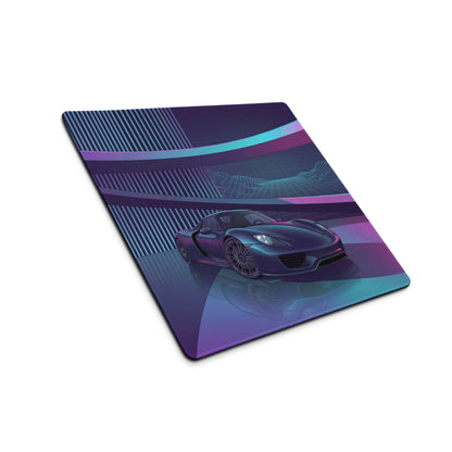 Porsche 918 Spyder Inspired Black Purple Vaporwave Gaming Mouse Pad – Neon Futuristic Garage Desk Mat, Retro Hypercar Digital Artwork