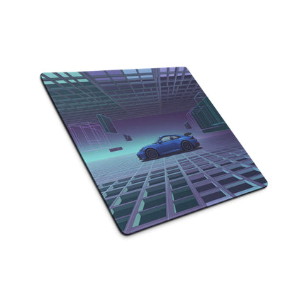 Porsche 911 GT3 RS Inspired Blue Purple Vaporwave Gaming Mouse Pad – Futuristic Grid Desk Mat with Geometric Cyberpunk Architecture and Synthwave Art