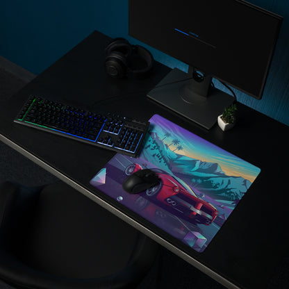 Ferrari LaFerrari Inspired Red Purple Vaporwave Gaming Mouse Pad – Neon Mountain Sunset Desk Mat with Retro Futuristic Palm Trees and Synthwave Supercar Art