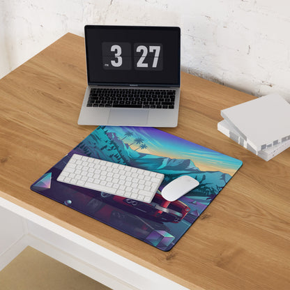 Ferrari LaFerrari Inspired Red Purple Vaporwave Gaming Mouse Pad – Neon Mountain Sunset Desk Mat with Retro Futuristic Palm Trees and Synthwave Supercar Art