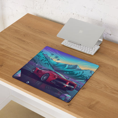 Ferrari LaFerrari Inspired Red Purple Vaporwave Gaming Mouse Pad – Neon Mountain Sunset Desk Mat with Retro Futuristic Palm Trees and Synthwave Supercar Art