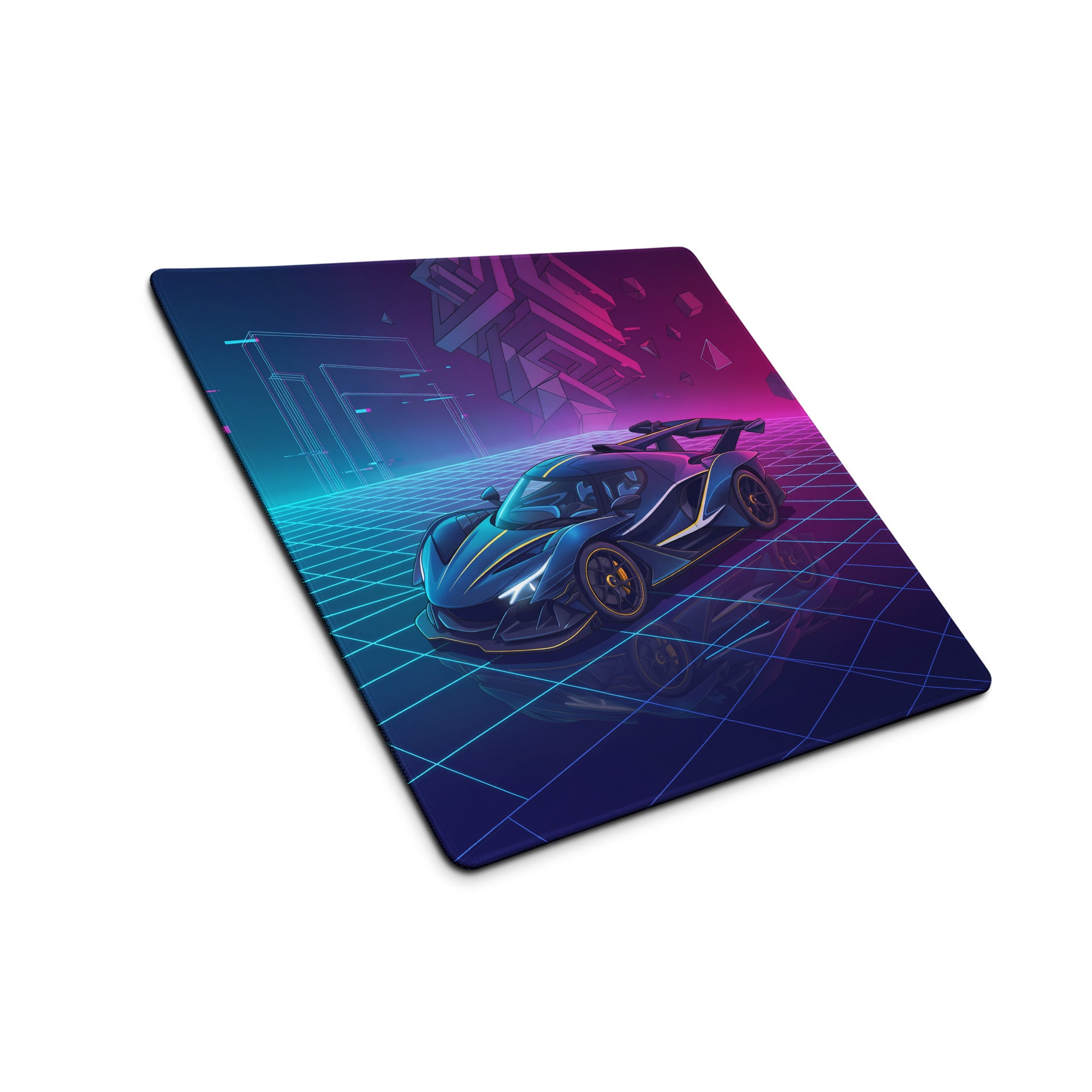 Apollo Intensa Emozione Inspired Blue Magenta Vaporwave Gaming Mouse Pad – Neon Cyberpunk Grid Desk Mat with Futuristic Geometric Hypercar Art