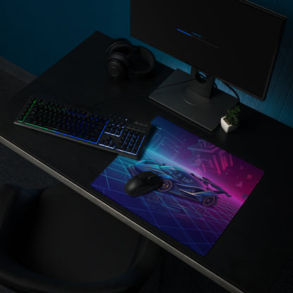 Apollo Intensa Emozione Inspired Blue Magenta Vaporwave Gaming Mouse Pad – Neon Cyberpunk Grid Desk Mat with Futuristic Geometric Hypercar Art
