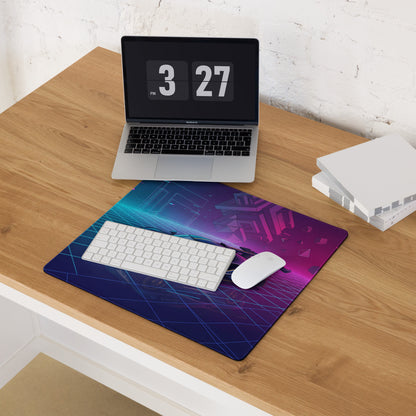Apollo Intensa Emozione Inspired Blue Magenta Vaporwave Gaming Mouse Pad – Neon Cyberpunk Grid Desk Mat with Futuristic Geometric Hypercar Art