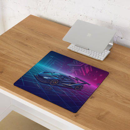 Apollo Intensa Emozione Inspired Blue Magenta Vaporwave Gaming Mouse Pad – Neon Cyberpunk Grid Desk Mat with Futuristic Geometric Hypercar Art
