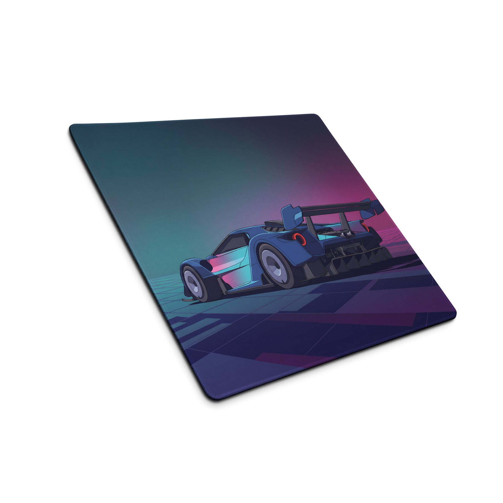 Ford GT Mk IV Inspired Blue Pink Vaporwave Gaming Mouse Pad – Neon Retro Grid Desk Mat, Futuristic Motorsport Digital Supercar Art