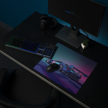 Ford GT Mk IV Inspired Blue Pink Vaporwave Gaming Mouse Pad – Neon Retro Grid Desk Mat, Futuristic Motorsport Digital Supercar Art